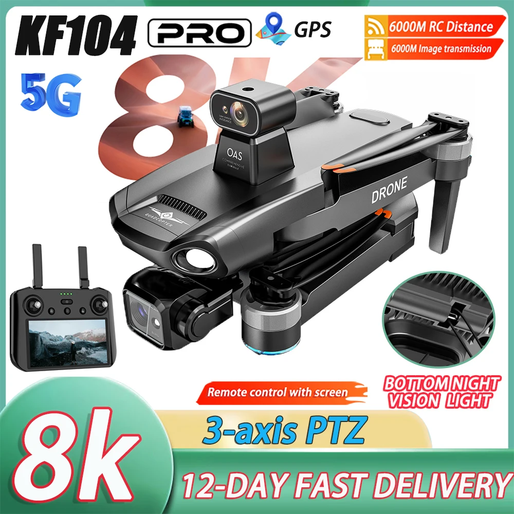 Nuovo KF104 Max EIS Drone professionale 8K 3-axis Head evitamento ostacoli 6km UAV con fotocamera pieghevole RC Quadcopter fpv Drone Toys