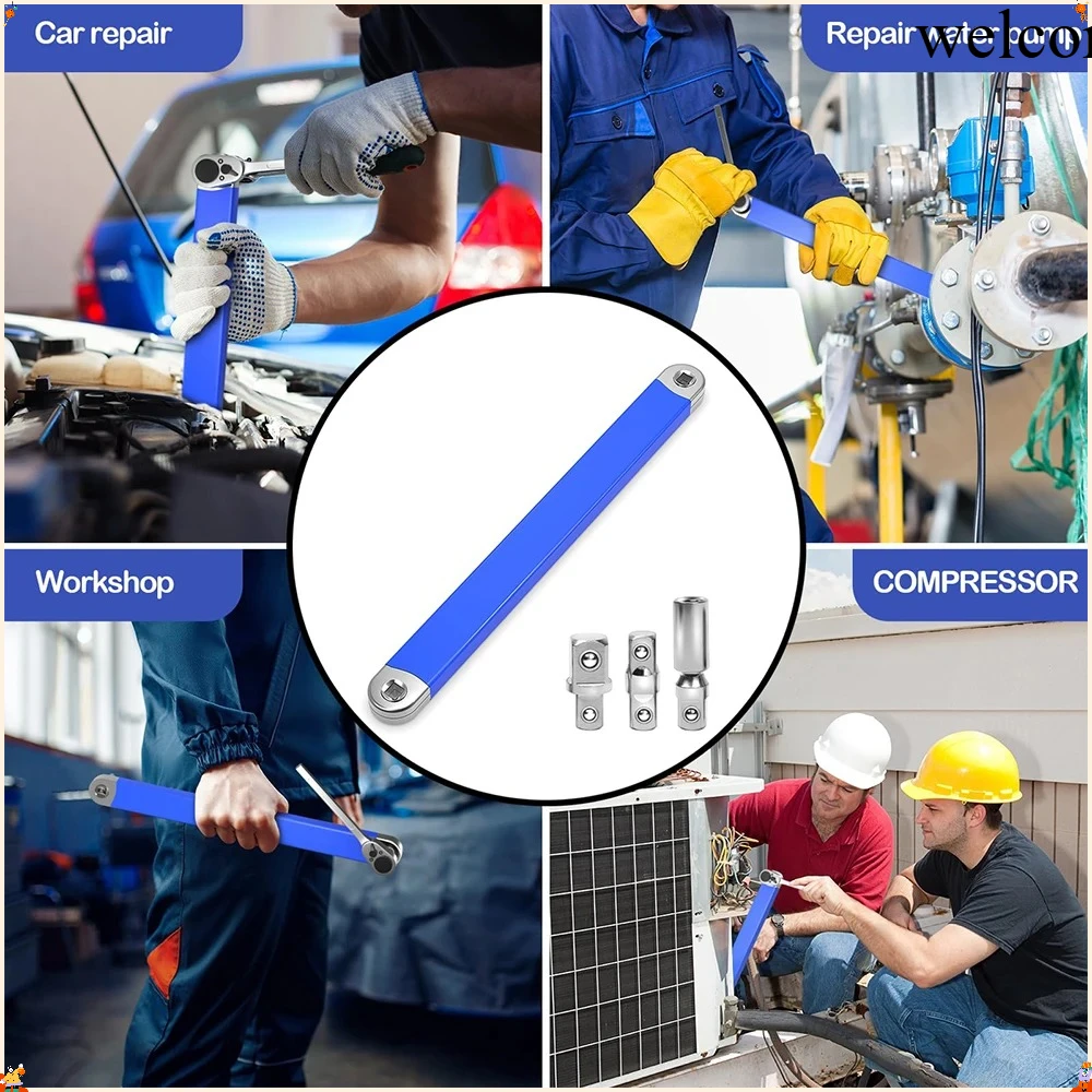 Impact Ready Offset Extension Wrench, Tight Reach Extension Wrench Kit with 1/2", 1/4" & 3/8" Square Drive Adapters, Universal