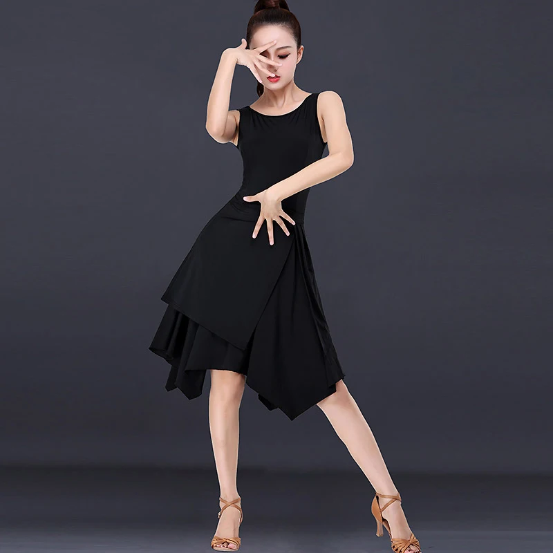 Latin Dance Dress Slip Skirt Sleeveless New Slim-fit Art Test Dance Training Dress Female Adult Dancing Clothes black Sexy Skirt