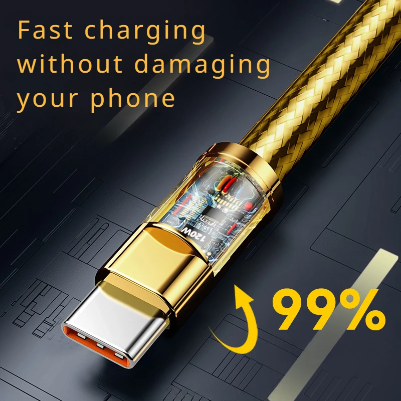 Gold Data Cable 120W Super Fast Charging Charging Cable Suitable for Apple TYPE-C Android Suitable for Samsung Apple Xiaomi Oppo