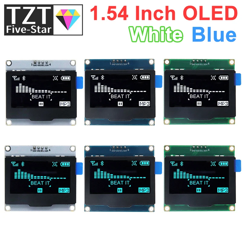 

1.54 Inch OLED Module 4 Pin White Blue SPI IIC I2C Interface SPD0301 Driver 128x64 Display Screen Board With iron frame