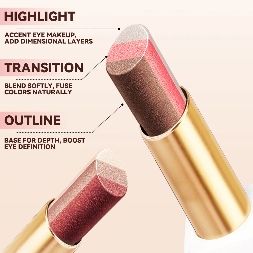 Three Color Eye Shadow Stick, Gradual Eye Makeup, Delicate Texture, Necessary for Long-Term Color Makeup, The Best Gift for Girl