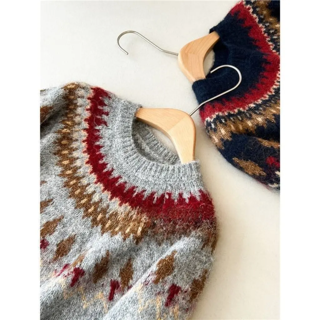 AMR UU Noord-Europese eilandstijl jacquard retro wollen gebreide losse trui damestop casual comfortabel shirt