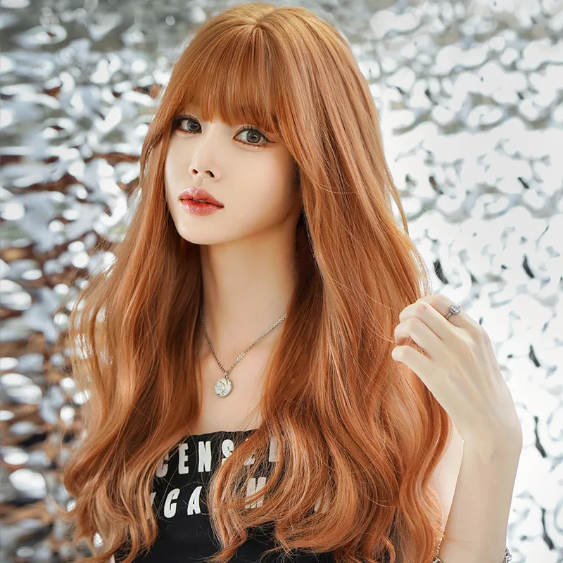 

Synthetic Long Wave Orange Full Wig Natural Face Shaping Women Fashion Party Daily Cosplay Celebrity Style