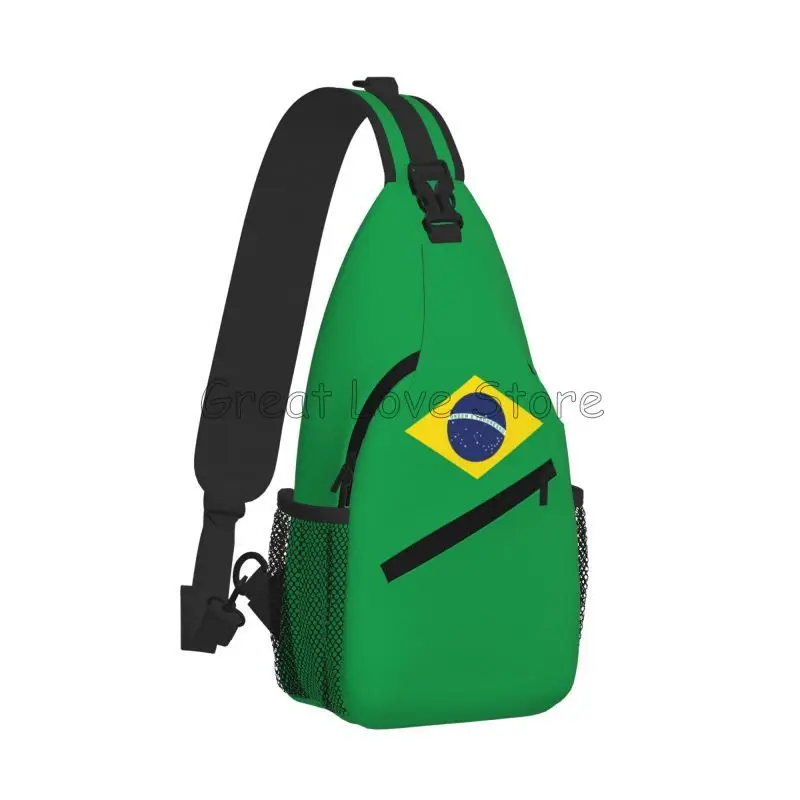 Brazilian Flag Print Chest Bags Brazil Flag Sling Bag Travel Hiking Sports Crossbody Backpack Lightweight Daypack for Men Women