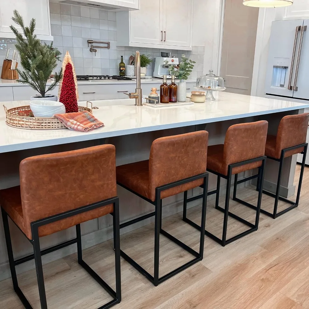 

Bar Stools Counter Height Bar Stool Pu Leather Kitchen Modern Bar Stools with Backrest Upholstered Footrest Sturdy Chromed