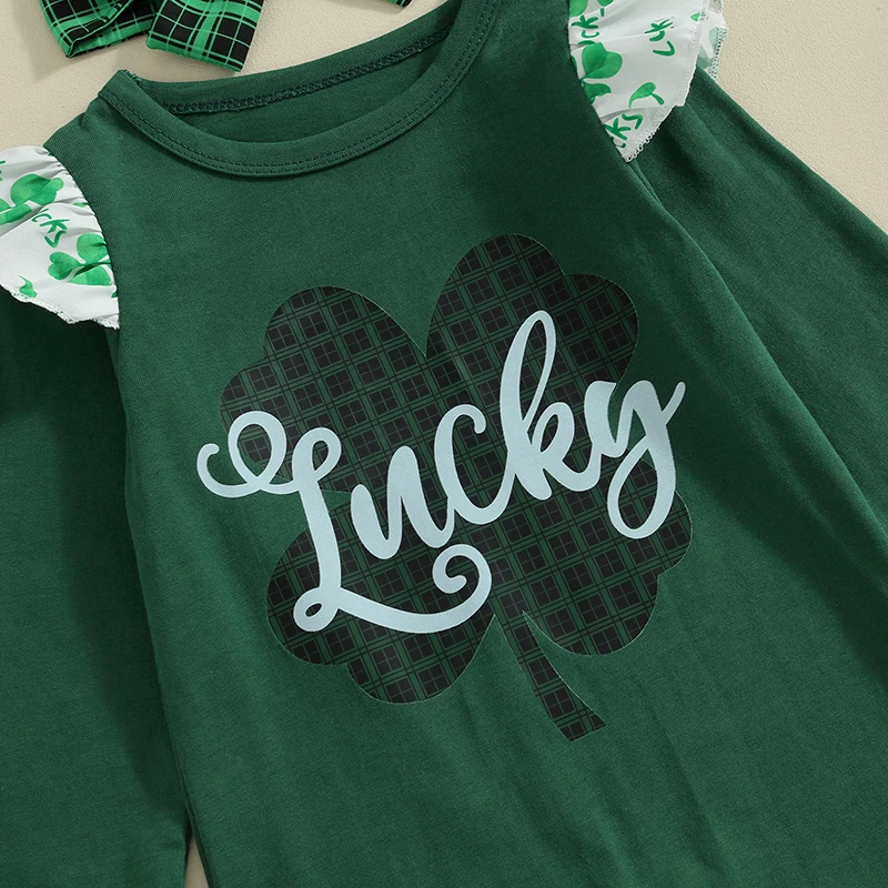 

Infant Girls St Patrick s Day Rompers Shamrock Print Long Sleeve Bodysuits with Matching Headband for Irish Festival