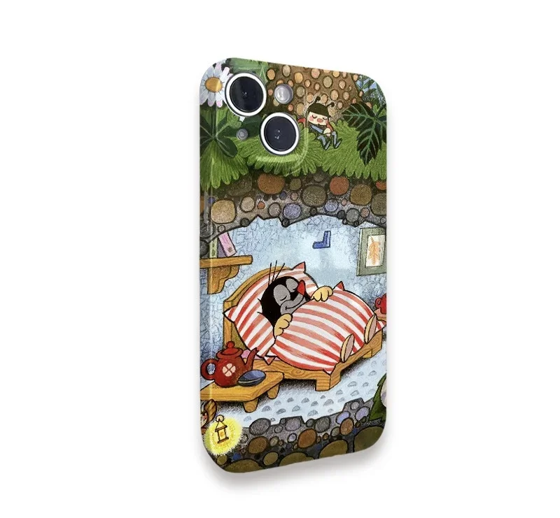 INS Cartoon Forest Sleeping Mole Case for IPhone 16 15 13 Pro Max 12 11 Pro Plus 12 13 Mini Shockproof Ultra Thin Hard PC Cover