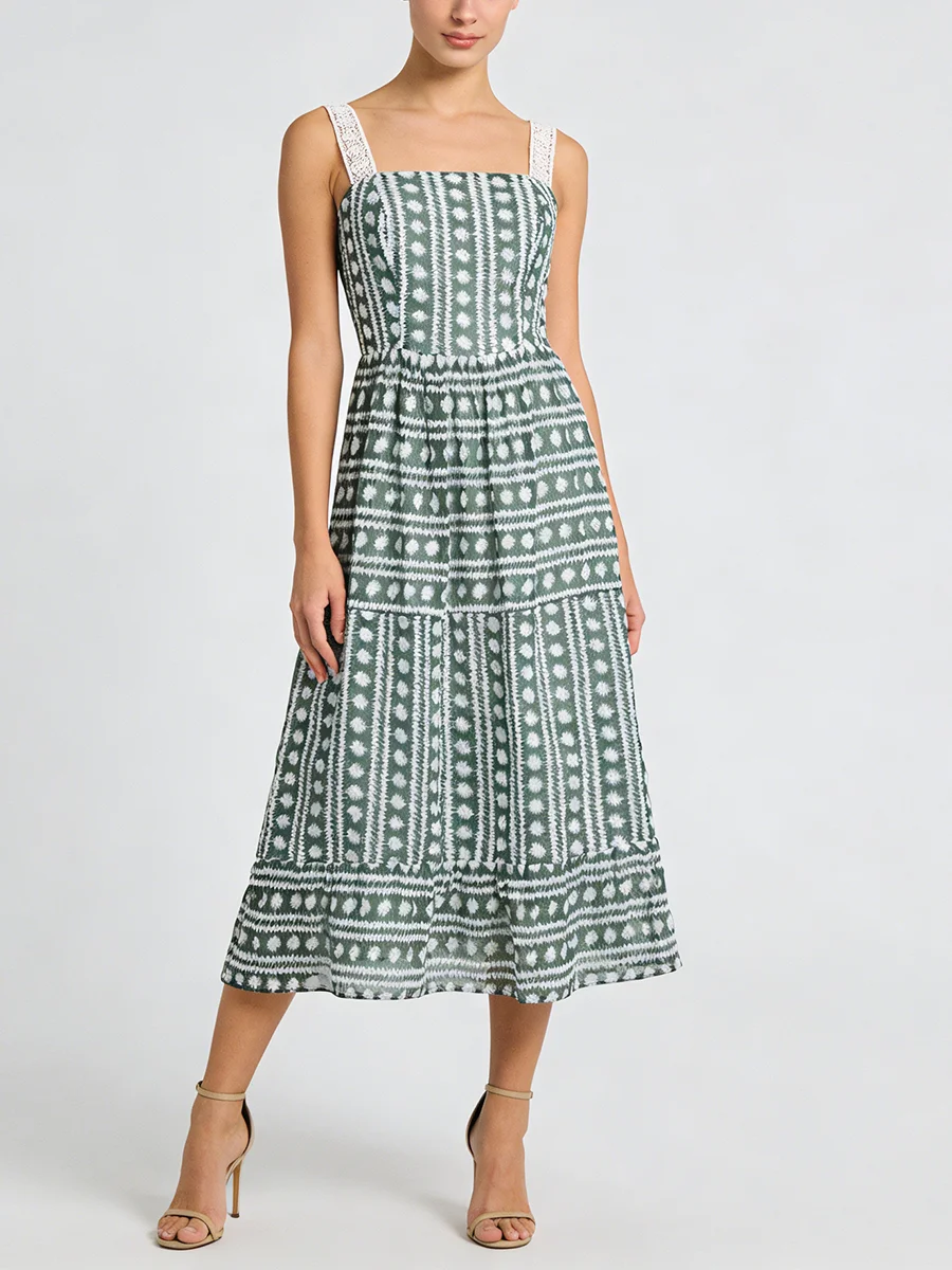 

Новое летнее женское платье макси с квадратным вырезом, кружевными бретелями и многоярусной юбкой, элегантное, сексуальное, облегающее, для вечеринок, 2026