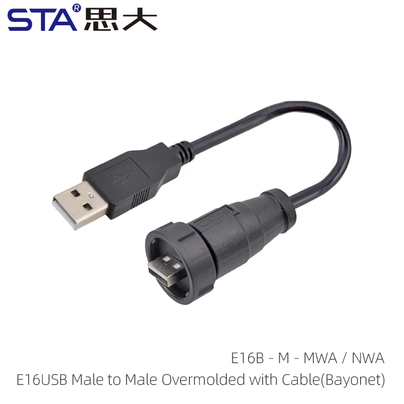 USB 2.0 Female to Female Male Waterproof Aviation Connector Plug and Socket Overmolded plug Thread Bayonet PVC Cable