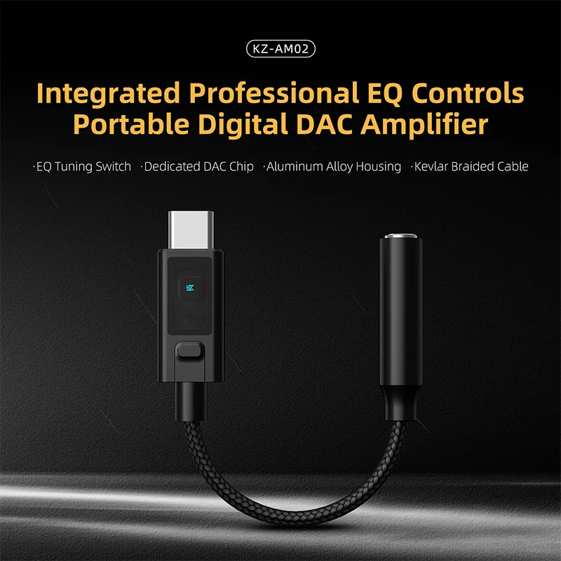 KZ AM02 Portable DAC Decoding Amplifier USB C to 3.5mm Audio Adapter with Professional 4-Stage EQ Tuning