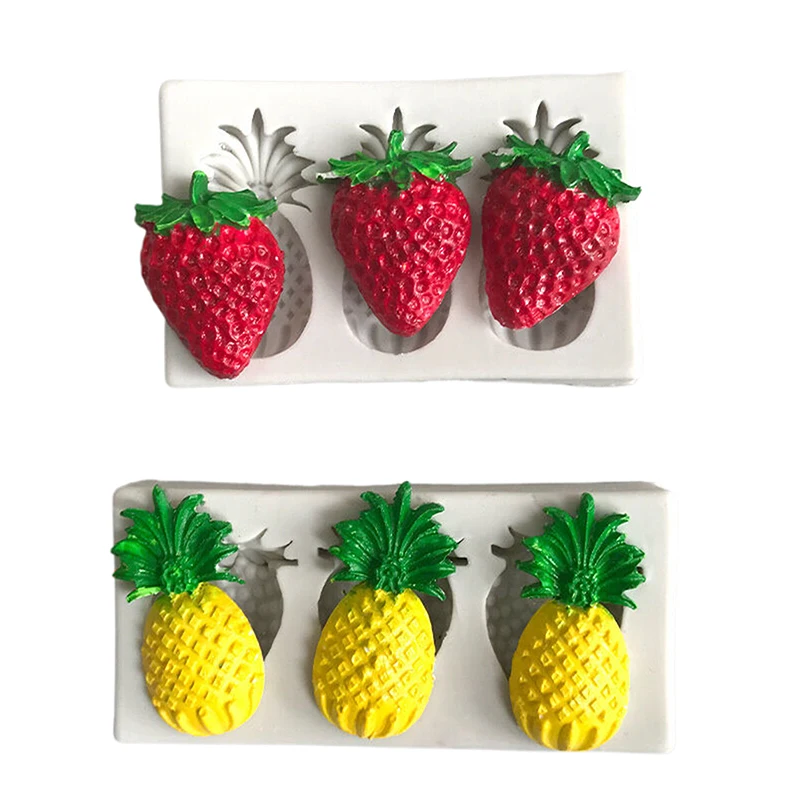 

Cake Decorating Tools 3 Cavities Pineapple Strawberry Silicone Sugarcraft Mold Resin Tools Cupcake Baking Mould Fondant