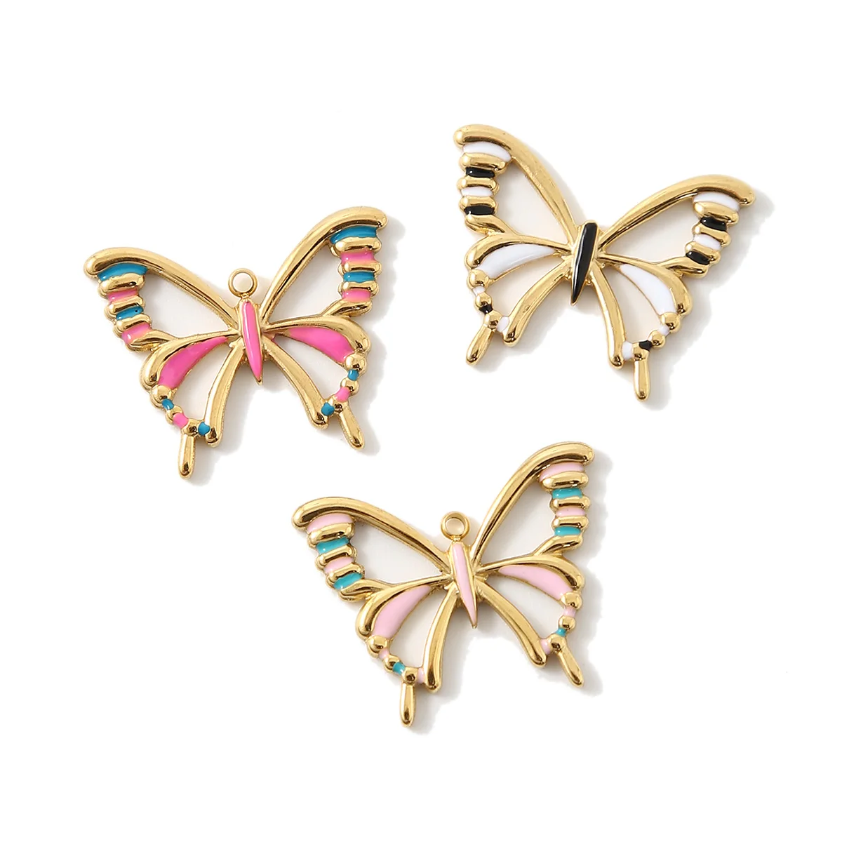 

10pcs Stainless Steel Insect Charms For Jewelry Making 18K Gold Color Animal Butterfly Enamel Pendant Necklace DIY Findings