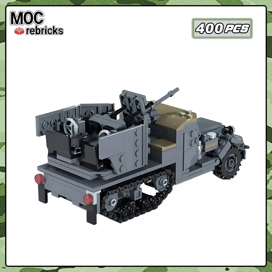 Military Series M15 Half-track Tank Building Blocks High-tech Bricks WW2 Army Armed Fighting Vehicle Model Kids Collectible Toy