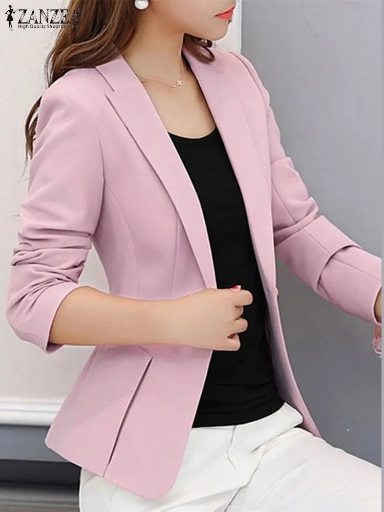 ZANZEA Women Long Sleeve Blazer Korean Fashion Lapel Collar Office Formal Coat Elegant Solid Thin Jackets Casual Waist Outwear