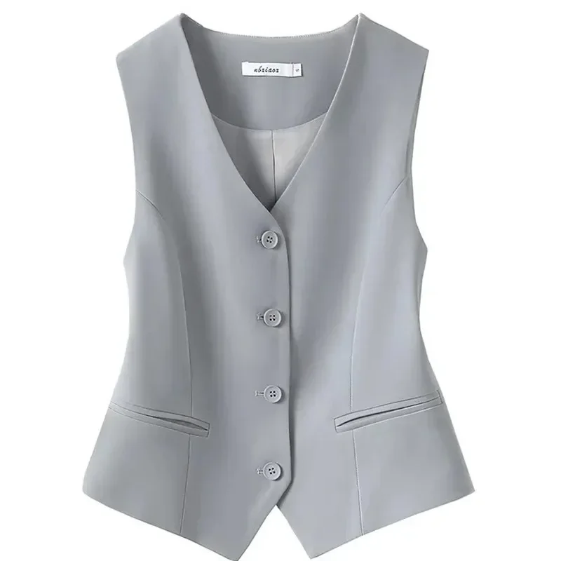 Summer V-Neck Vest Women Thin Loose Waistcoat Single Breasted Sleeveless Blazer Female Slim Short Vest Femme Slim Buttons 2024