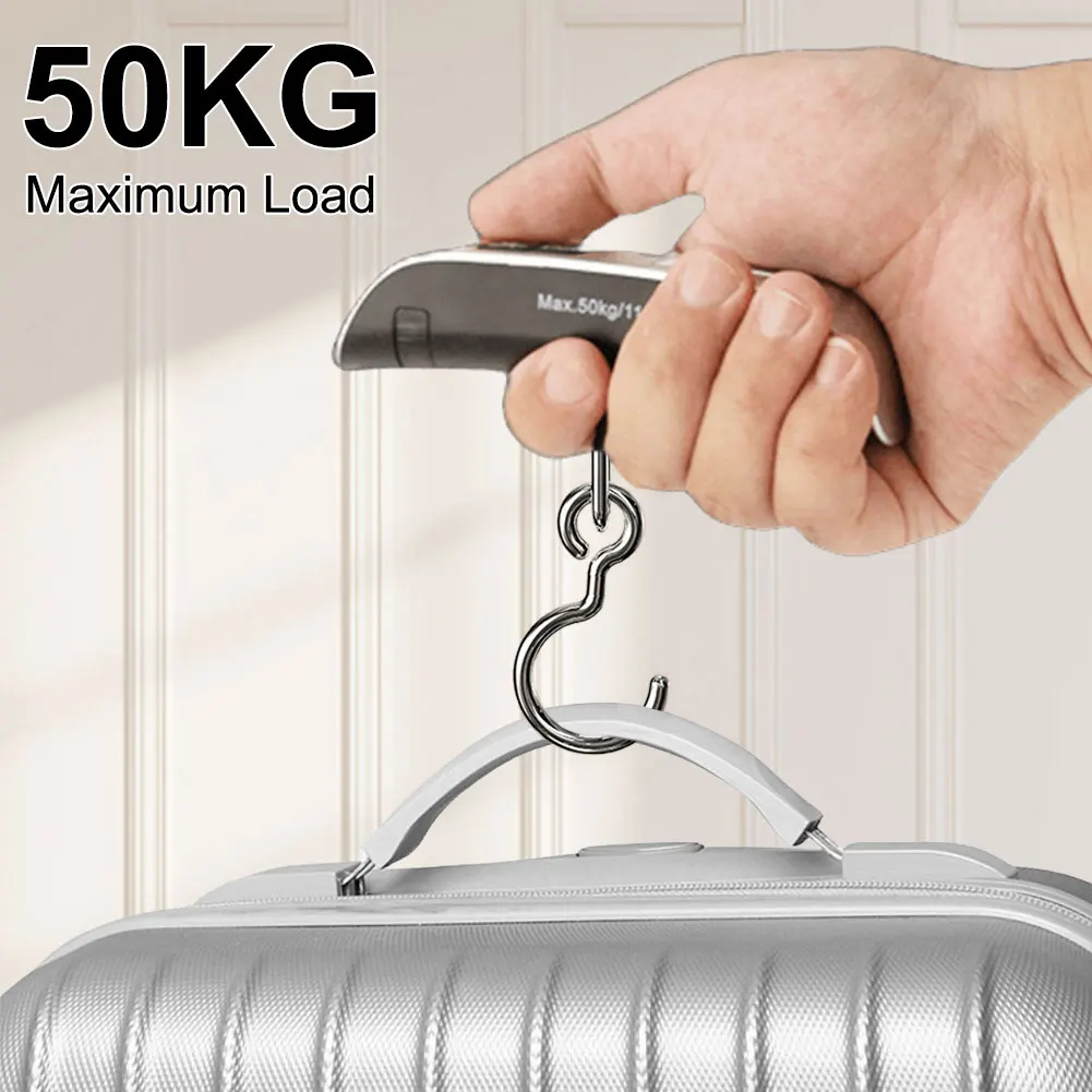50 กก./110lb เครื่องชั่งน้ําหนักกระเป๋าดิจิตอลแบบพกพาจอแสดงผล LCD กระเป๋าเดินทางอิเล็กทรอนิกส์เครื่องชั่งน้ําหนักเดินทางสมดุลน้ําหนักสัมภาระเครื่องมือ