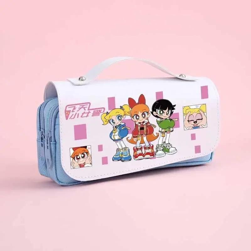 Periféricos Anime Caixa de papelaria para crianças, As Meninas Superpoderosas, bolsa de caneta dos desenhos animados, alta capacidade, presentes bonitos do estudante