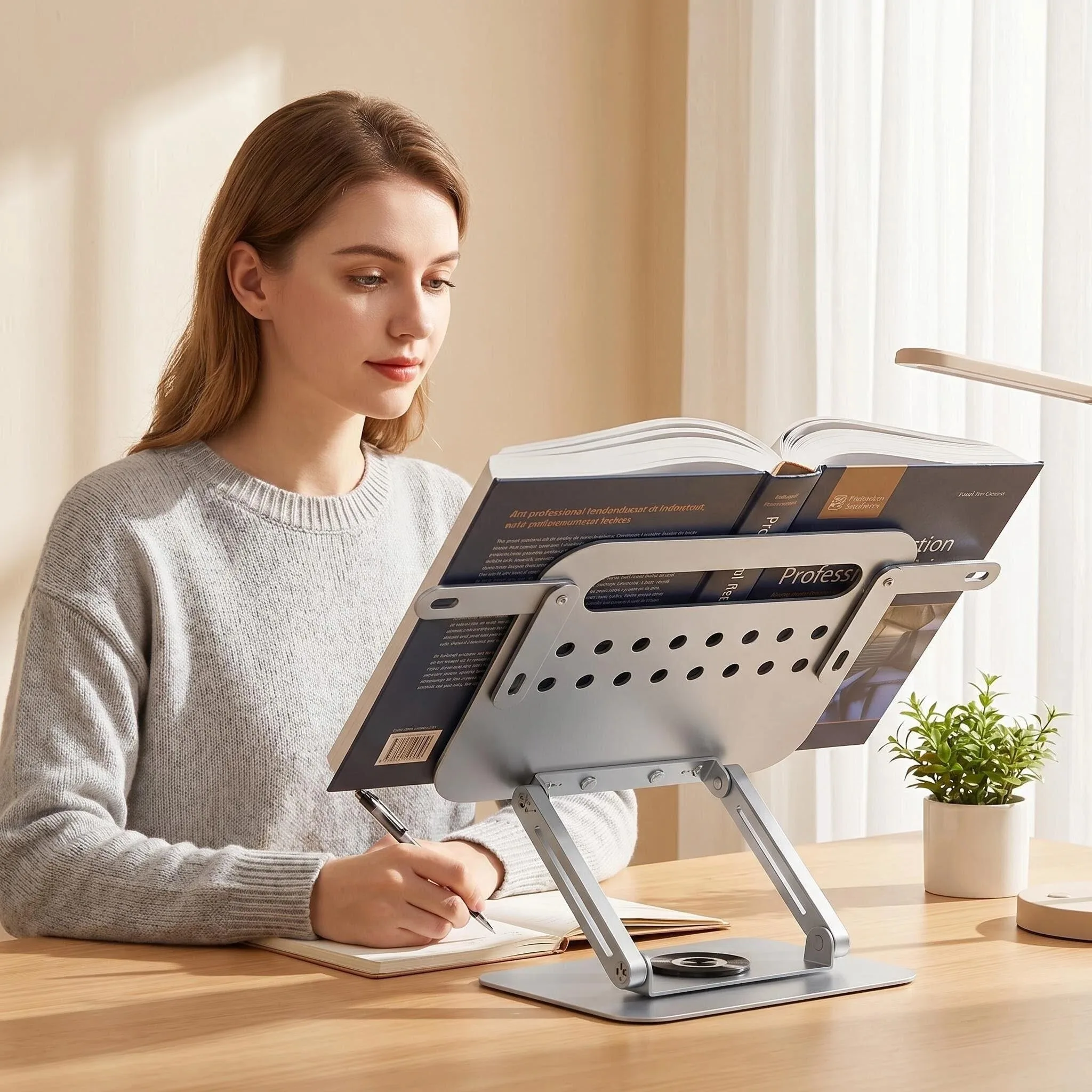 

SUNWOOD R55 Silver Dual-Bar Extendable 360° Rotating Reading Stand Book Page Holder Multifunctional Foldable Tablet Cooling Stan