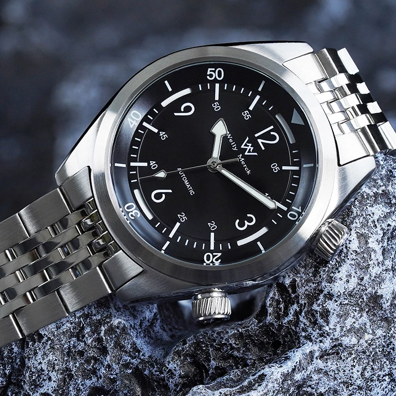ساعة WM ساعات آلية أوتوماتيكية مقاومة للماء كلاسيكية كاجوال لرجال الأعمال ساعة Welly Merck WM089M