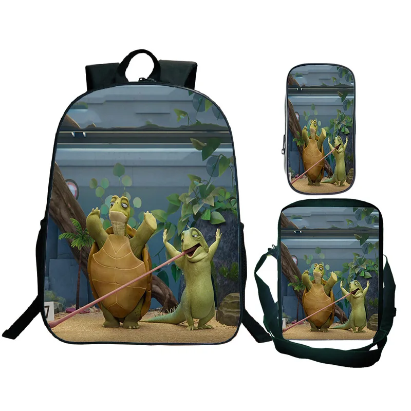 2024 Leo Grappige Hagedis Rugzak Crossbody Tas Pencial Case 3 Stuks Tiener Student Schooltassen Grote Capaciteit Boekentas Jongens Meisjes Mochila