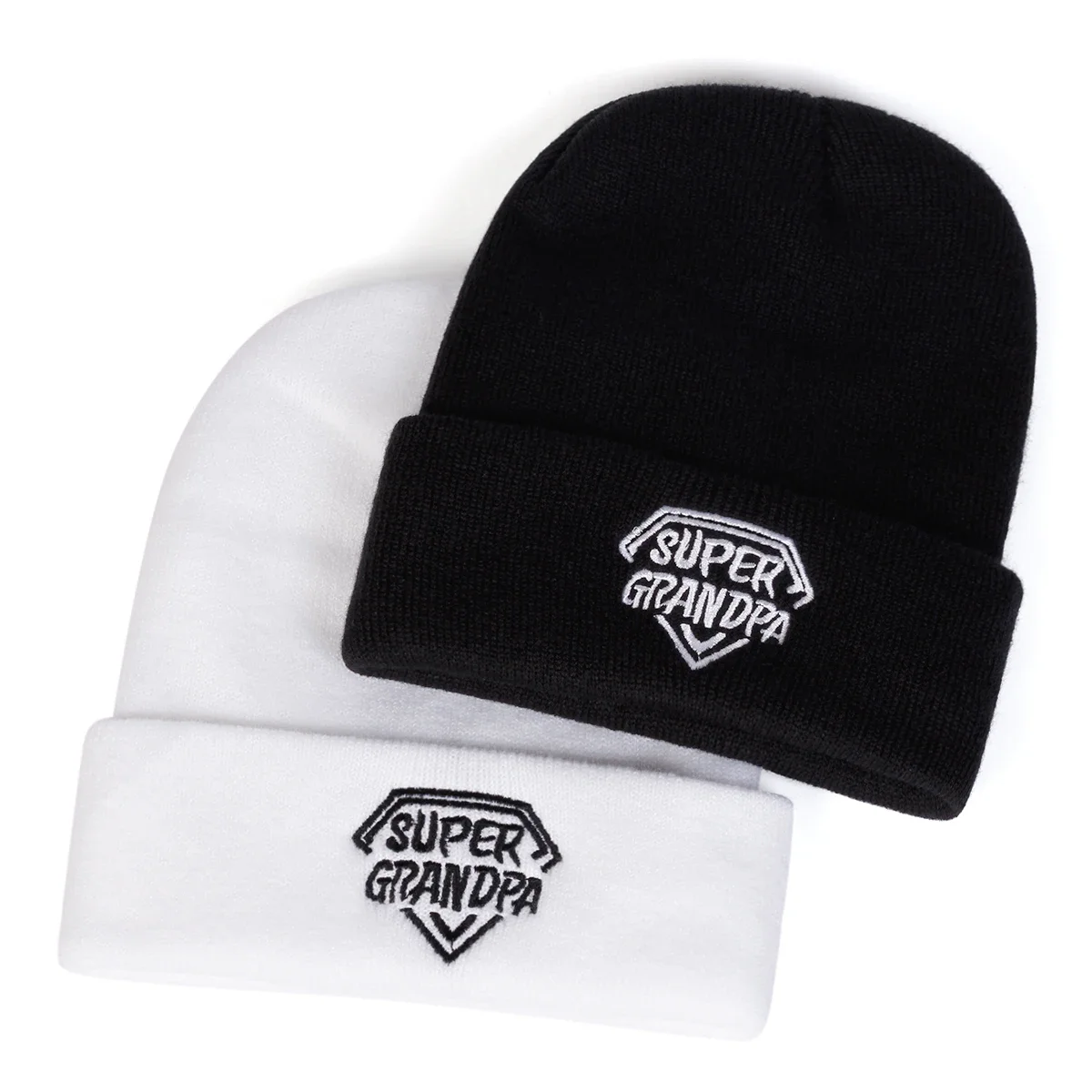 Unisex SUPER GRANDPA Diamond Embroidery Beanies Autumn Winter Warm Beanie Hat Caps for Women Men