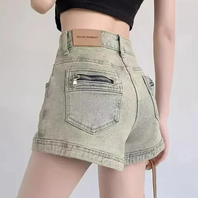 

Women's Denim Shorts Summer High Waiste Female Jeans American Spice Girls 2025 New Straight A-Line Hot Pants with Stretch Fabric