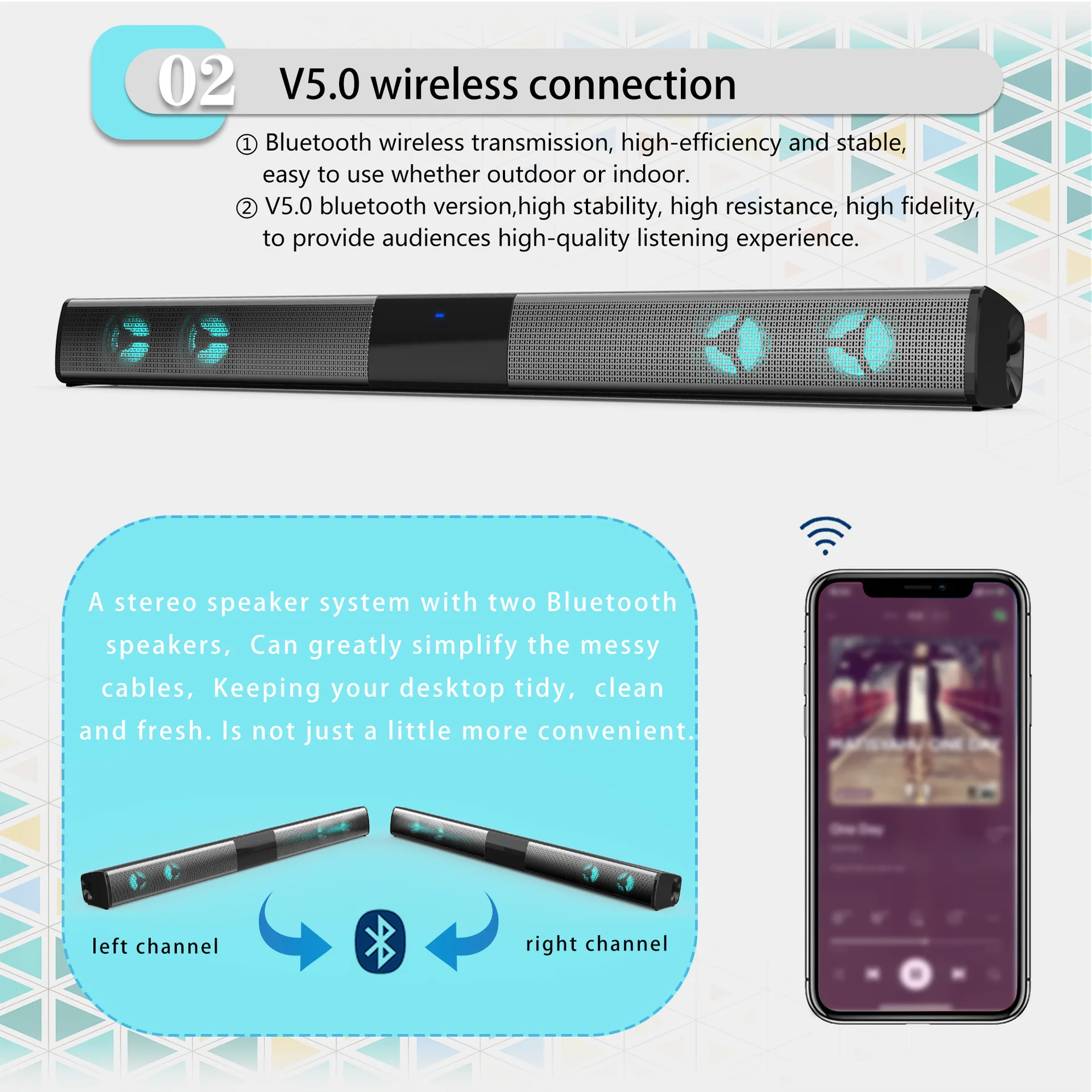 TV Sound Bar Home Theater Bluetooth With Remote Control Bass Soundbar TF FM USB Subwoofer For Computer Phone Computer Speaker