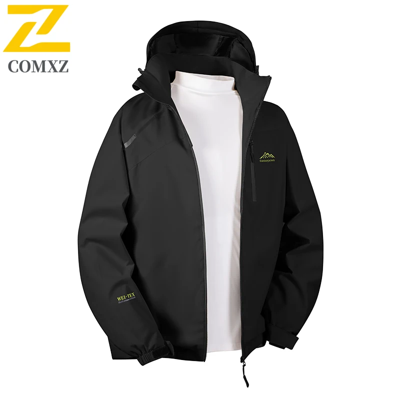 Autumn Windproof Jacket Men's Casual plus size Embroidered Waterproof Windbreaker Outdoor Hiking Fishing Detachable Hooded Coat