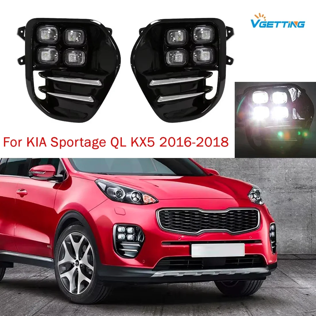 

For KIA Sportage QL KX5 2016 2017 2018 Car Fog Lamp Assembly DRL White LED Daytime Running Light Bumper Headlight Waterproof 12V
