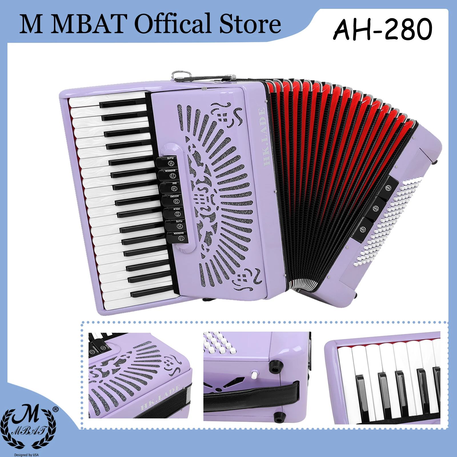 

37 Keys Accordion 96 Bass Multi-functional Accordion with Bag Strap Keyboard Instrument for Grading Performance/Teaching