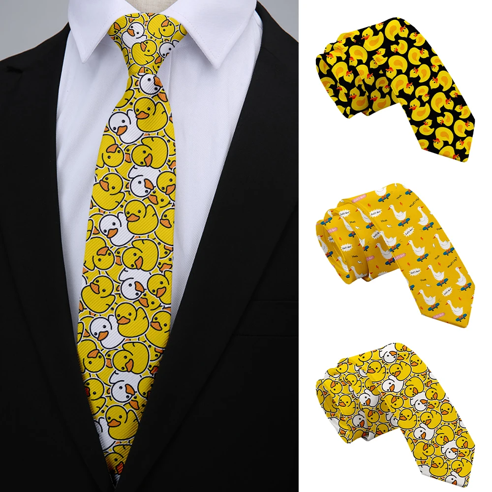 Cartoon duck print cravatta da uomo moda casual 8cm giallo novità cravatta accessori unici da uomo regali aziendali per feste di matrimonio