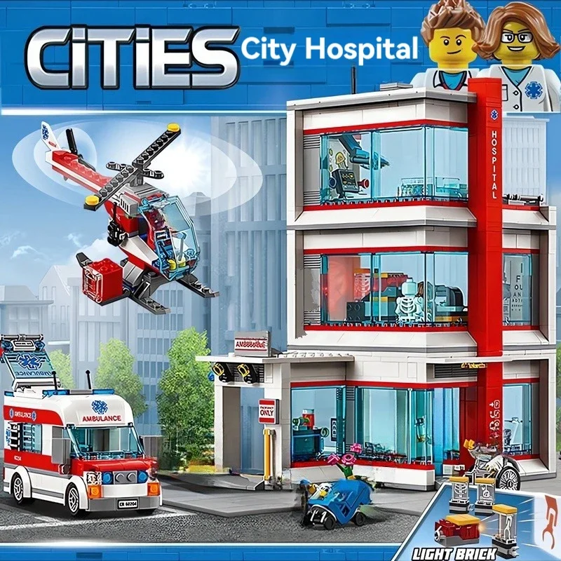 City Series Hospital Building Blocks Fit 60330 Set Home Decor Model MOC Assemble Bricks Toys For Kids Gifts