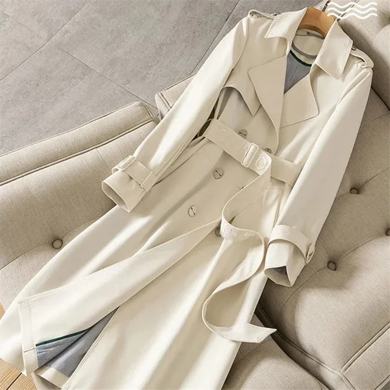 

Spring Casual Women Mid-length Trench Coat With Letter Embroidery Sashes Double-breasted Lapel Female Windbreaker Outwear B293