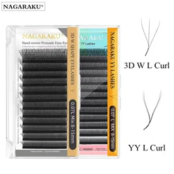 NAGARAKU YY 3D W Shape L Curl Eyelash Extension Hand Woven Premium Soft Light Natural Lashes Makeup Mesh Net Cross Eyelashes
