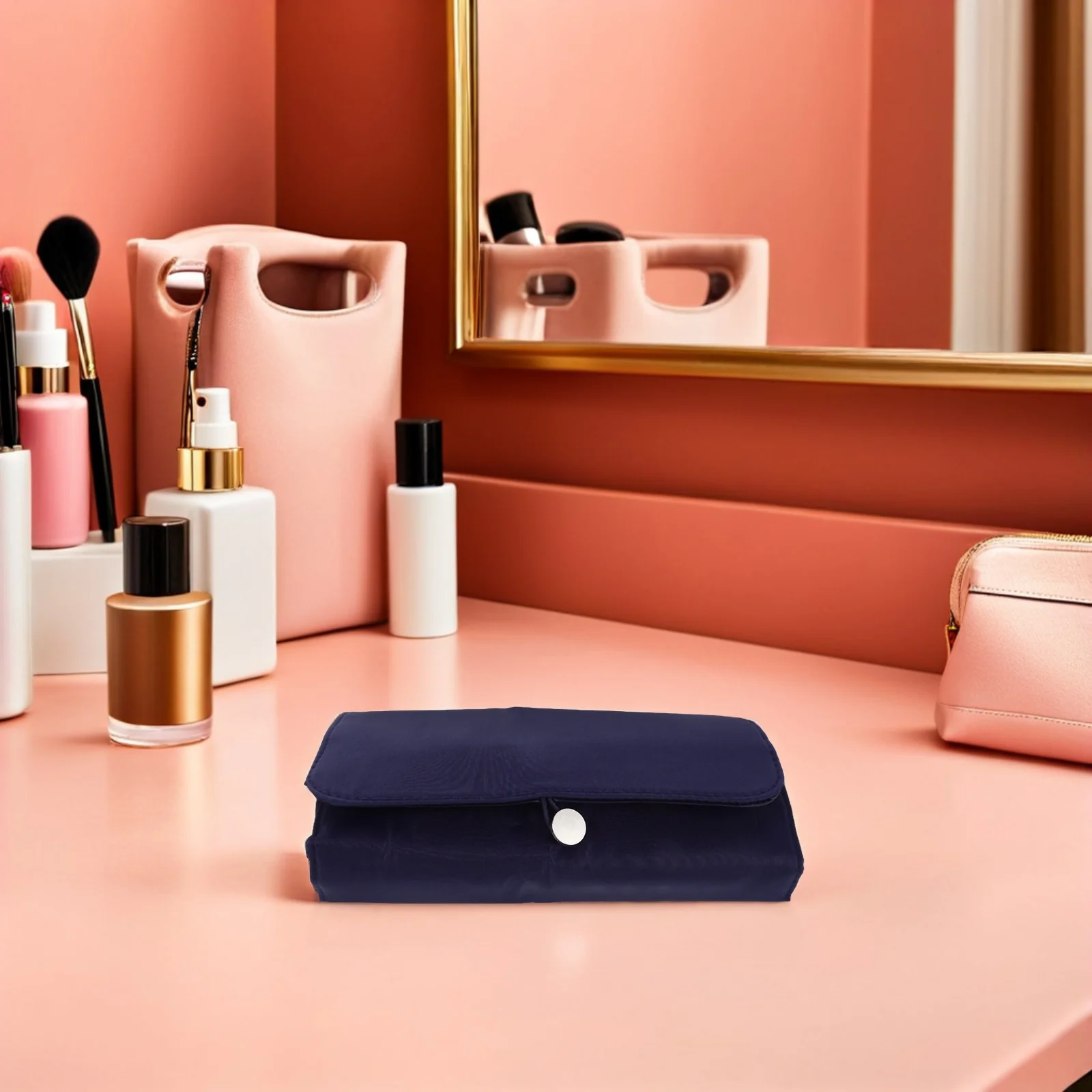 

Dark Blue Foldable Makeup Brush Holder Bag Portable Makeup Organizer Travel Brush Storage Case Jewelry Organizer