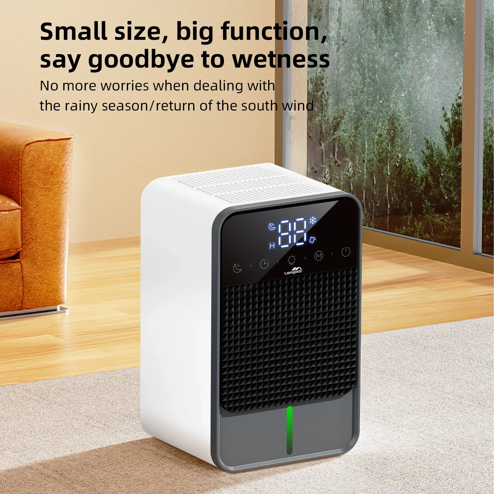 

Small Dehumidifier with Digital Touch Screen Auto Defrost Funtion 2 Gears Dehumidification 6 Timing Setting Water Full Reminder