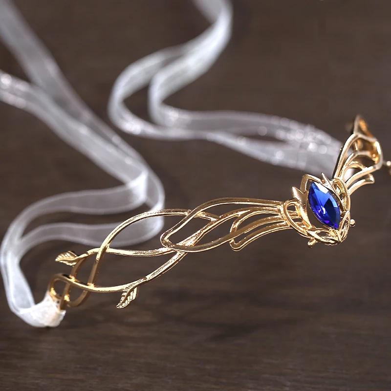 1Pcs Goddess Cosplay Forehead Elves Crowns Tiara Women Man Vintage Ribbon Headband Hair Accessories Crown Wedding Headwear
