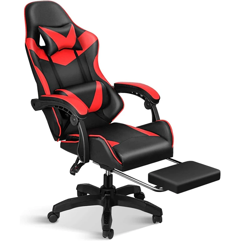 Chulovs Gaming Chair with Footrest Computer Chair Deak Chair High Back Racing Style Office Chair with Headrest Lumbar Support Of