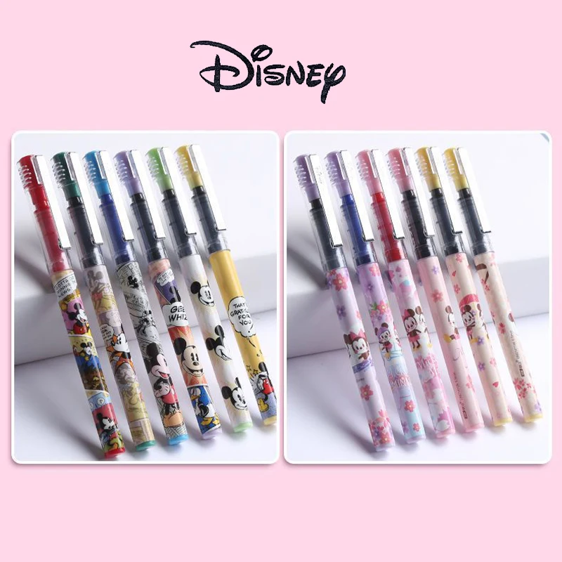 6Pcs Disney Mickey Mouse Gel Pens 0.5MM Minnie Ballpoint Pen Writing Supplies Black Office School Stationeries Gel Ink Pen Gifts