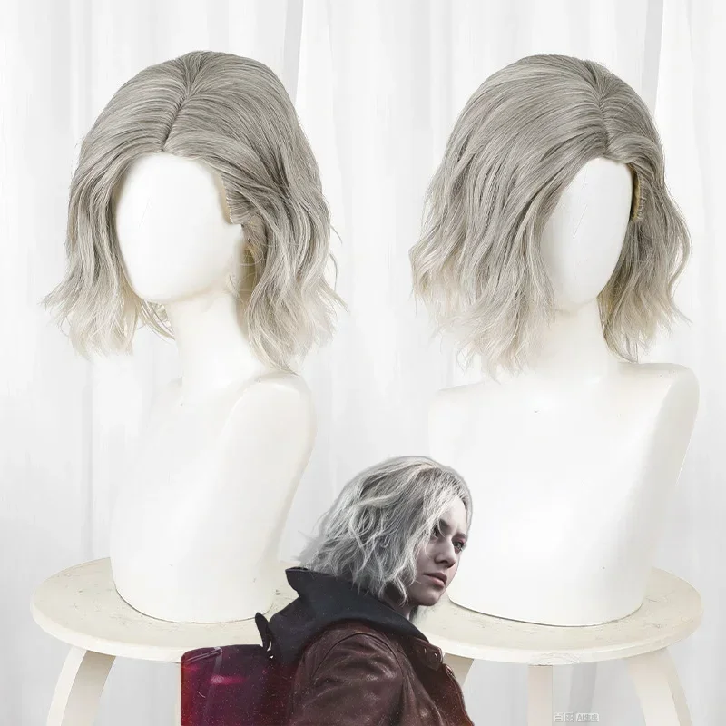 2026 Game Resident 9 Evil Grace Ashcroft Cosplay Wig Platinum Gradient Hair Curly Short Wig For Women Daily Halloween Party Prop