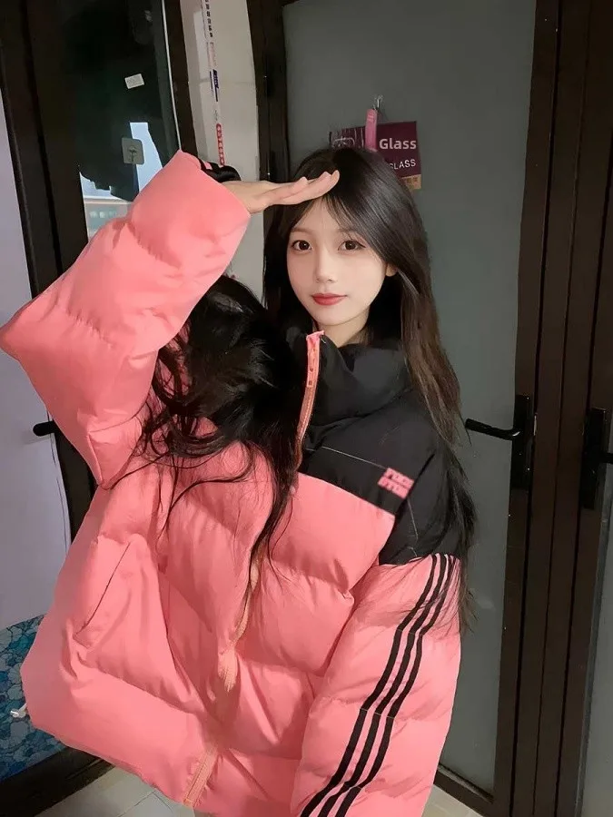 

plus Size Women's Thiened Winter Coat American Retro Striped Cotton Jaet Stand Collar Bread Sle Outerwear