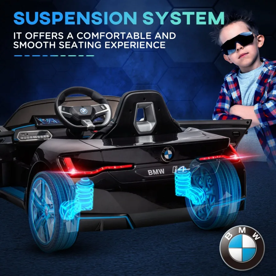 Aosom Electric Car for 12V Licensed BMW Ride on Car with 2.4G Remote Control Suspension System Horn Honking Music Lights for Bo