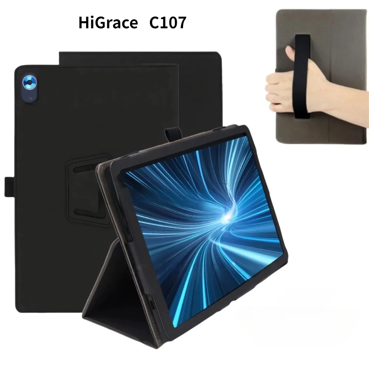 HiGrace C107 Tablet için Manyetik Kılıf 10.1 Inç 2024 Katlanır Folyo Standı Pu deri kılıf El Kayışı ile Urao C107 10.1