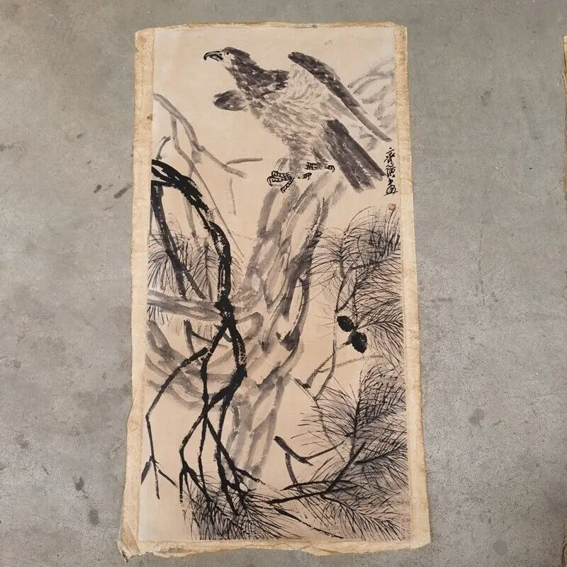 

Old Chinese Scroll Painting "Qi Baishi eagle" Painting Paper slice