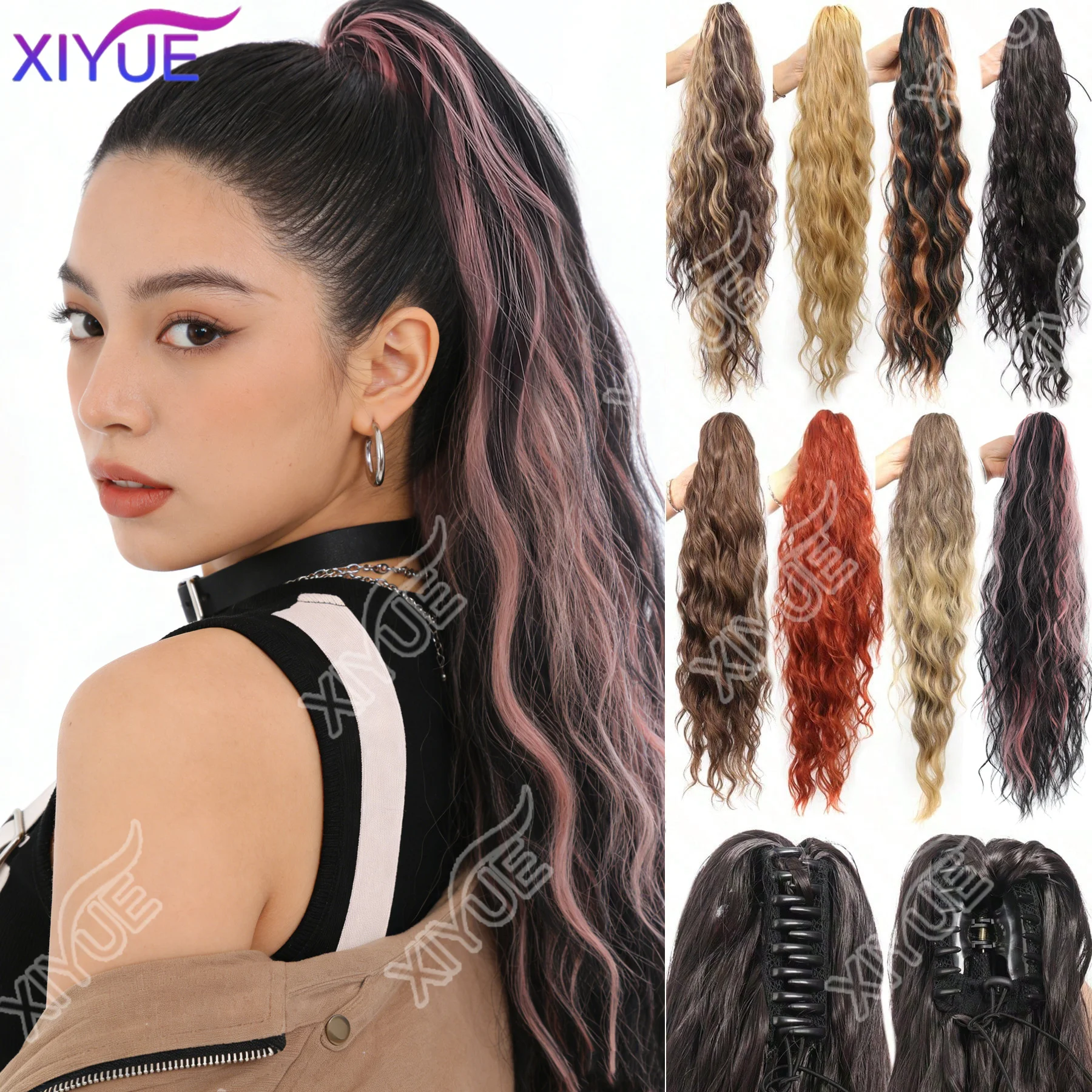 22Inch Curly Wavy Ponytail Hair Extensions Synthetic Claw Claw Clip On Ponytail Hairpieces For White Women Brown Black Red Color