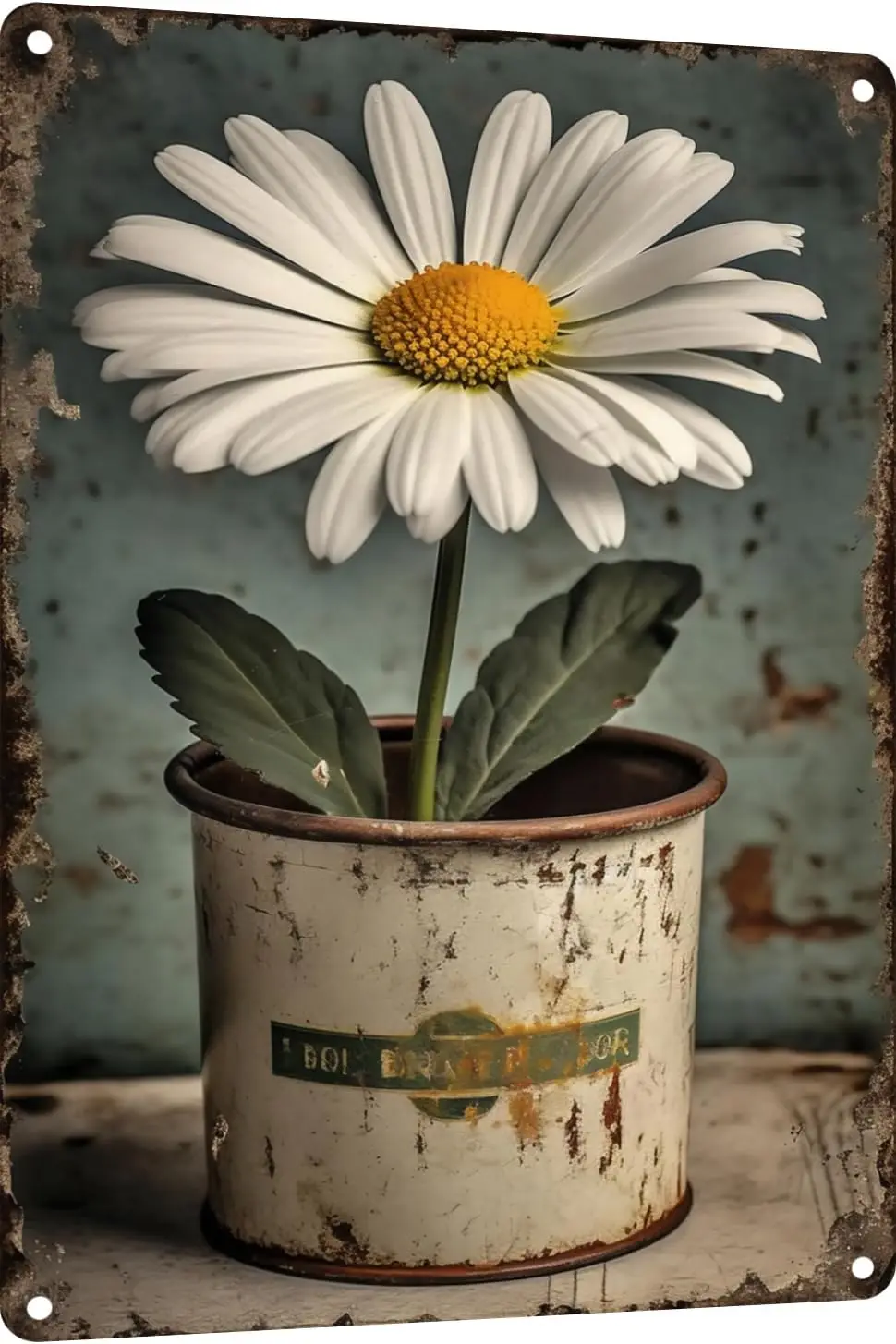 Vintage Tin Sign Flowers, White Daisy with Dew Drop Metal Sign, Retro Wall Decor for Home Cafes Office Store Pubs Club, Gift P
