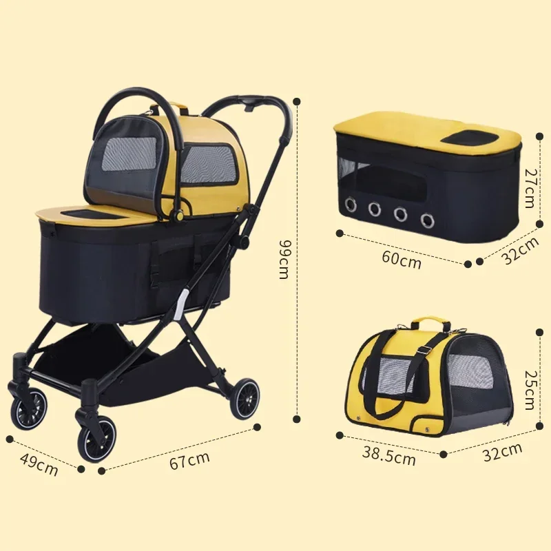 Outdoor Luxury Foldable Portable 4 Wheels Pet Carrier Trolley Travel Carriage Cat Dog Pet Stroller