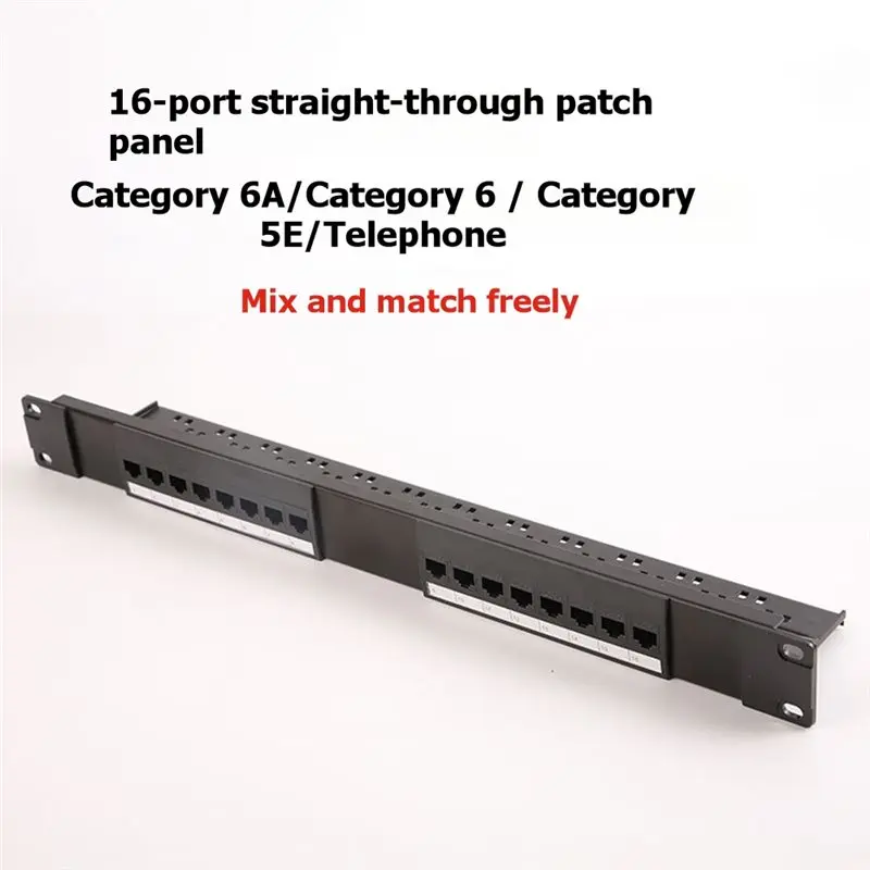 M52K-Rackmount-Through Patch Panel-Cat-6 16-Port Network Straight-Through Overhead Patch Panel