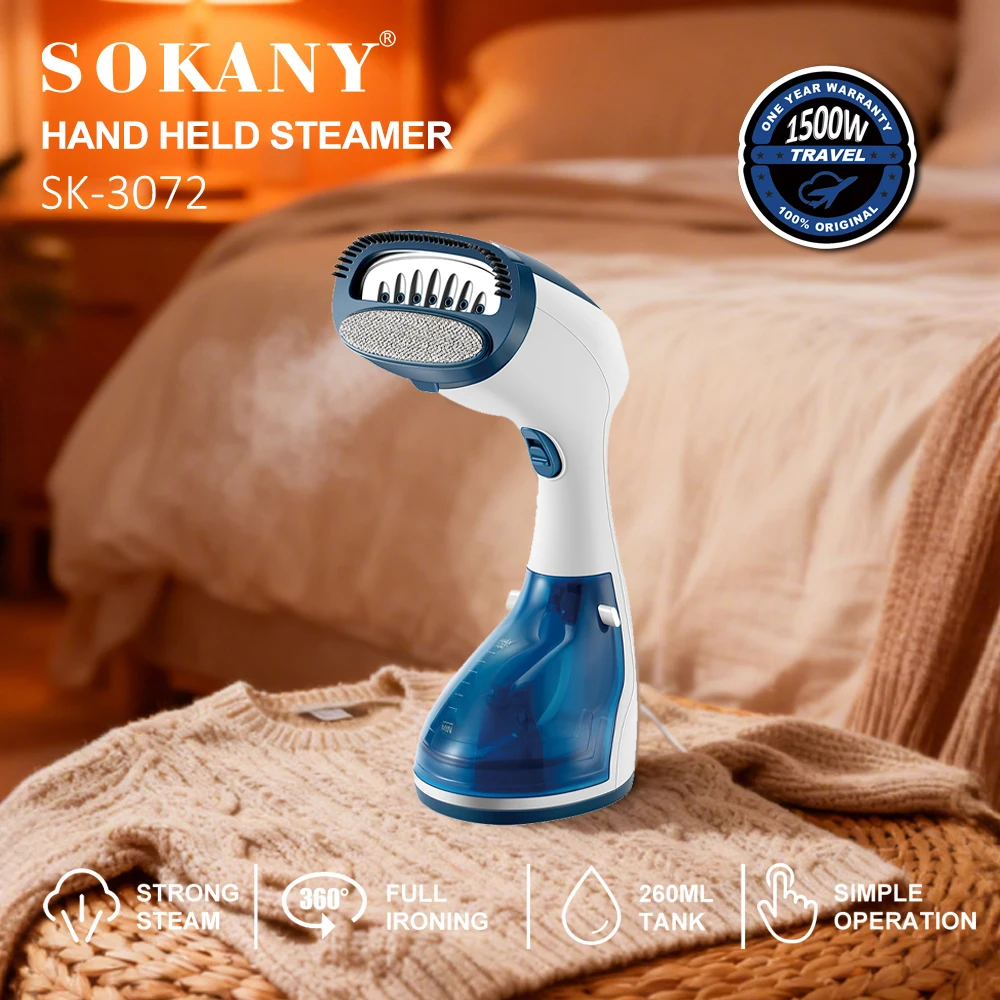 SOKANY1 Portable Handheld Steam Iron, 1700W Non-stick Soleplate Garment Steamer for All Fabric Types, Dry and Wet Use